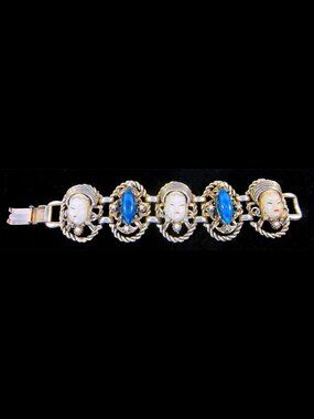 1950’S Vintage Selro Selini Thai Asian Princess Panel Bracelet, W/Faux Jade
